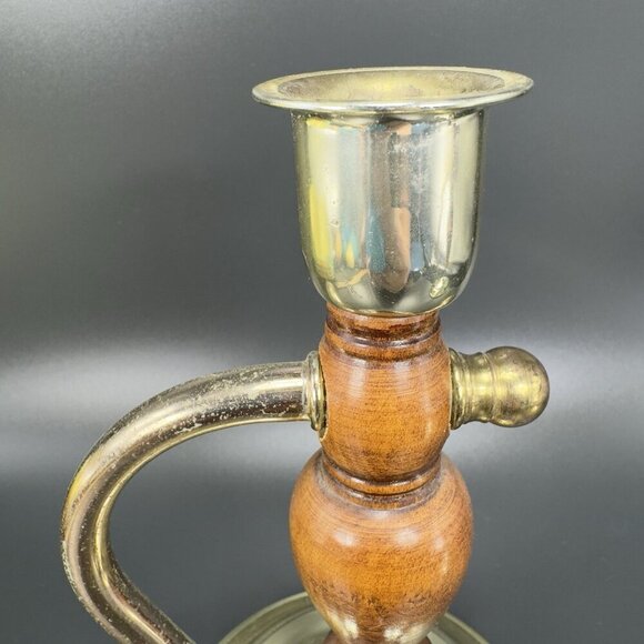 Primitive Style Wood And Metal Swivel Candle Stick Holder Set Vintage Decor VTG - Picture 14 of 16